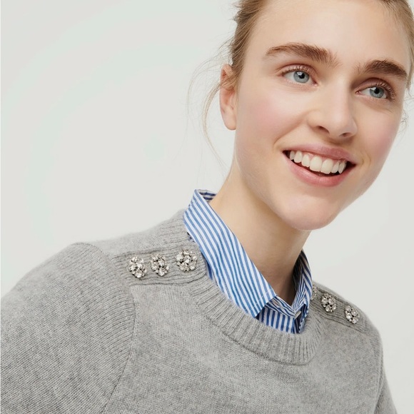 NWT J. Crew Jeweled Buttons Lambswool Crew Neck Sweater - Picture 2 of 7